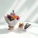 Mini Bouquet De Flores Surtidas + Caja 6 Fresas Premium + Rosa: Duo Florencia