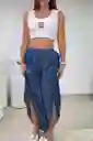 Pantalon Palazzo Ancho Aberturas Al Frente En Chambray(denim)