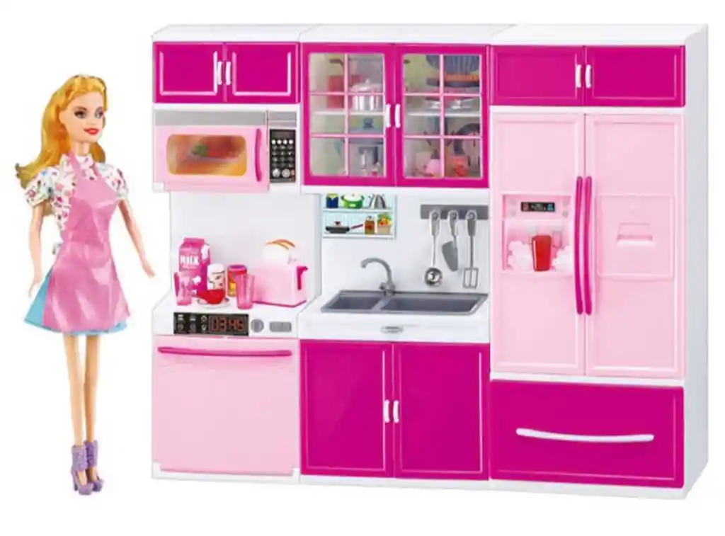 Set Mini Cocina Luces Y Sonido Accesorios Compatible Barbie
