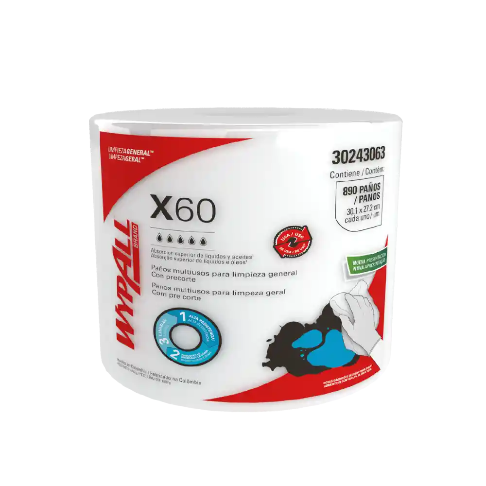 Paños De Limpieza Wypall X60 Rollo Jumbo 890 Paños