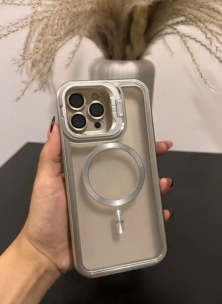 Case Metal Holder Iphone 15 Pro Max Plateado