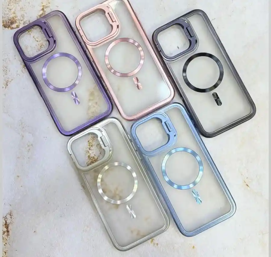 Case Metal Holder Iphone 15 Pro Max Rosado