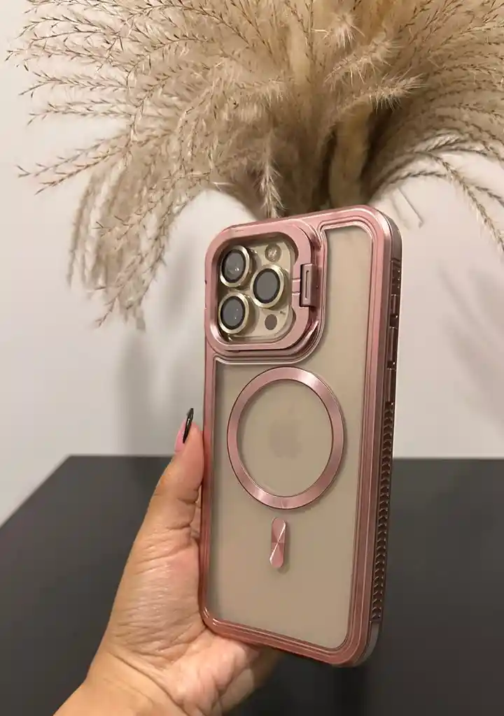 Case Metal Holder Iphone 15 Pro Max Rosado