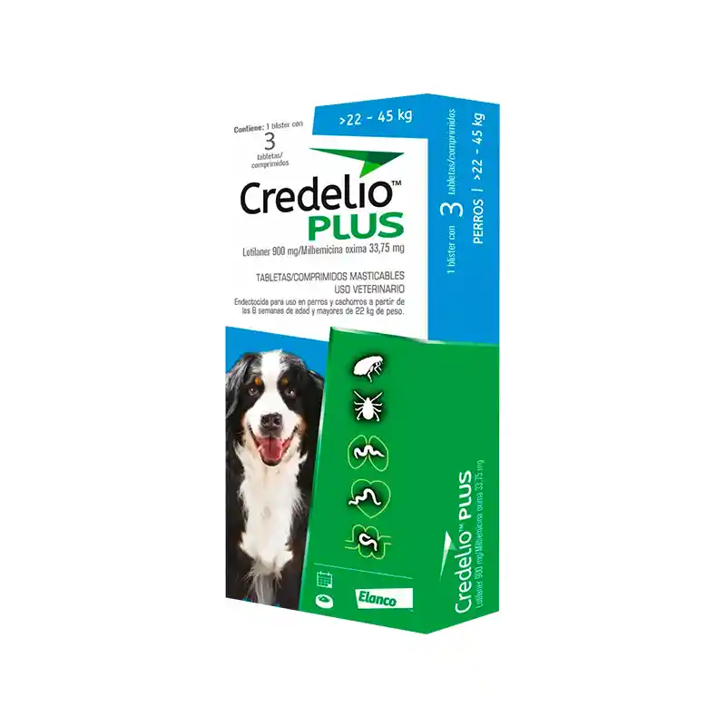 Credelio Plus 3 Tab. 22 A 45 Kg (azul)