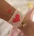 Trio Pulseras Corazon Rojo
