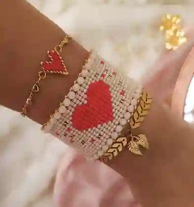 Trio Pulseras Corazon Rojo
