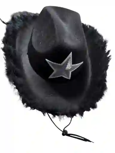 Sombrero Vaquero De Fieltro Con Peluches Para Fiestas Y Eventos Negro