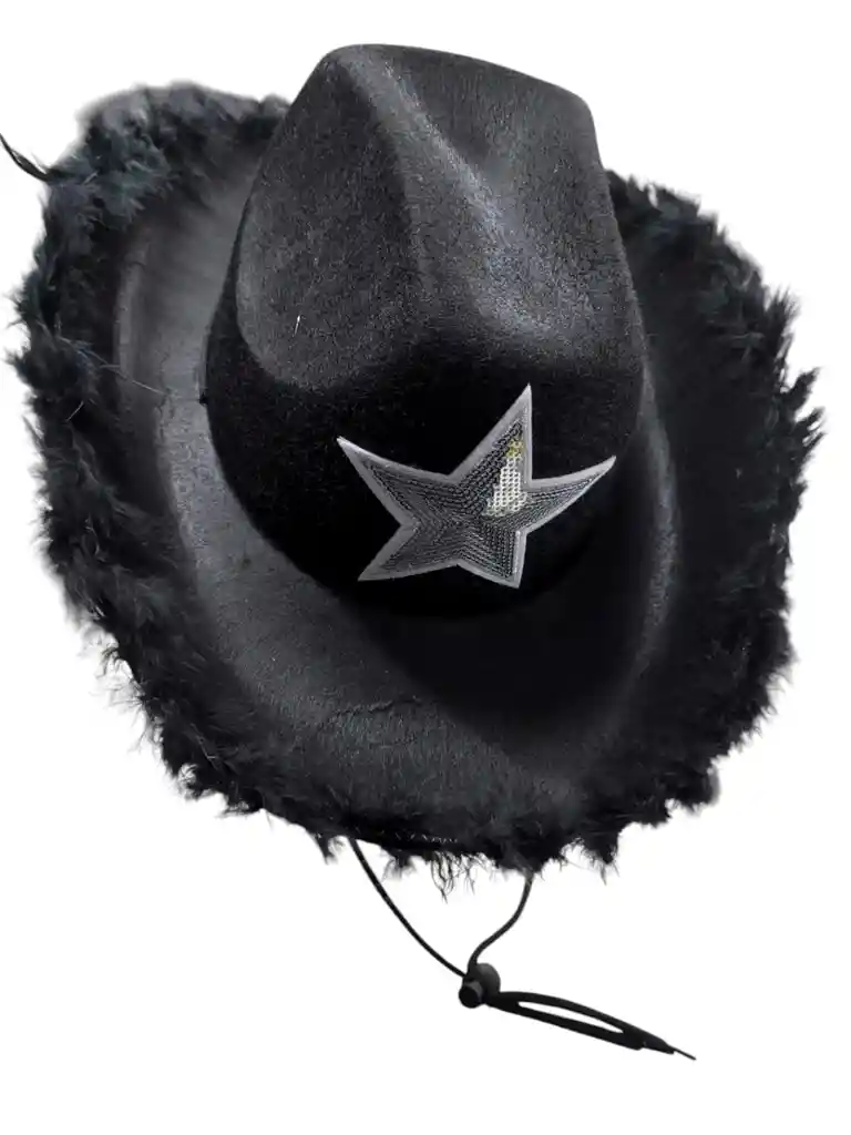 Sombrero Vaquero De Fieltro Con Peluches Para Fiestas Y Eventos Negro
