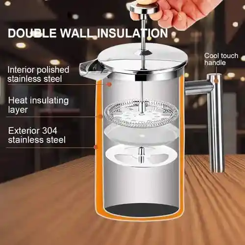 Prensa Francesa Acero Inoxidable Doble Pared Triple Filtro 600ml