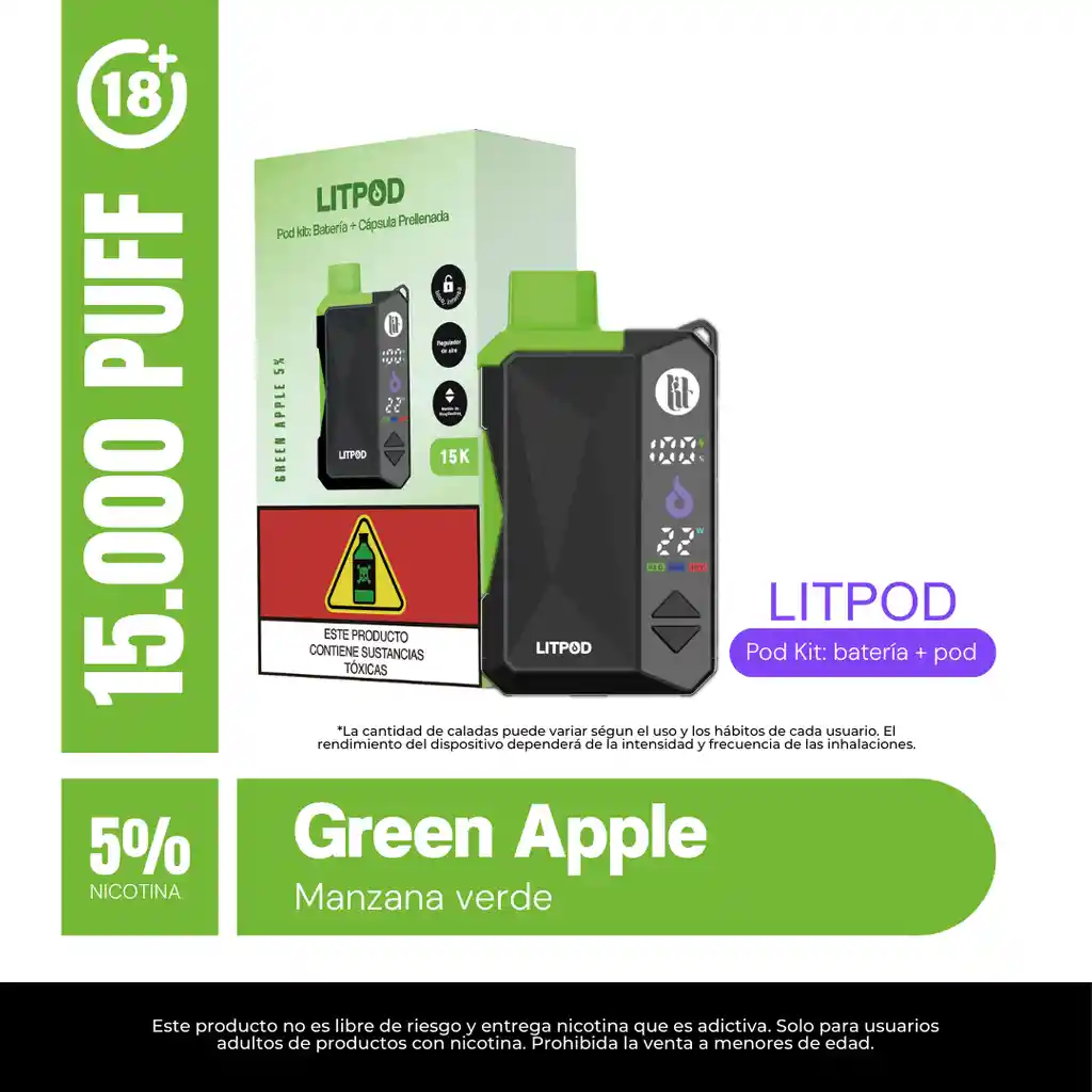 Litpod Kit 15000puff - Green Apple