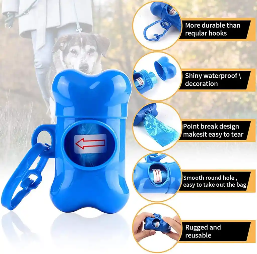 Dispensador De Bolsas Para Macotas Estuche 2 Bolsas Hueso Para Perros
