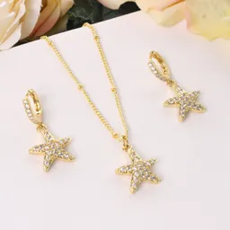 Set Estrellita De Mar Dorado (cadena Y Aretes)