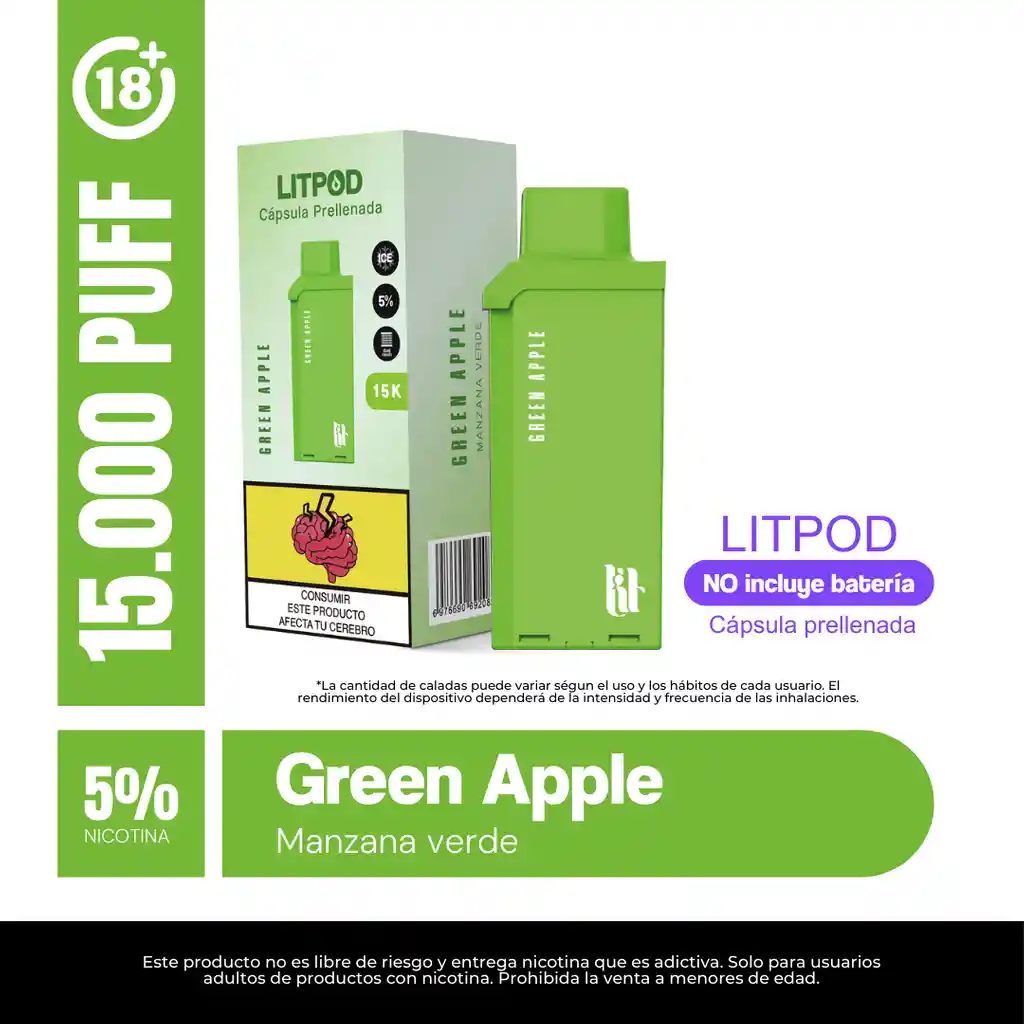 Pod Litpod 15000puff - Green Apple