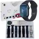 Combo Smartwatch V11clasic + Audífonos + 7 Manillas Negro Y Azul