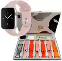 Combo Smartwatch V11clasic + Audífonos + 7 Manillas Rosa Y Naranja