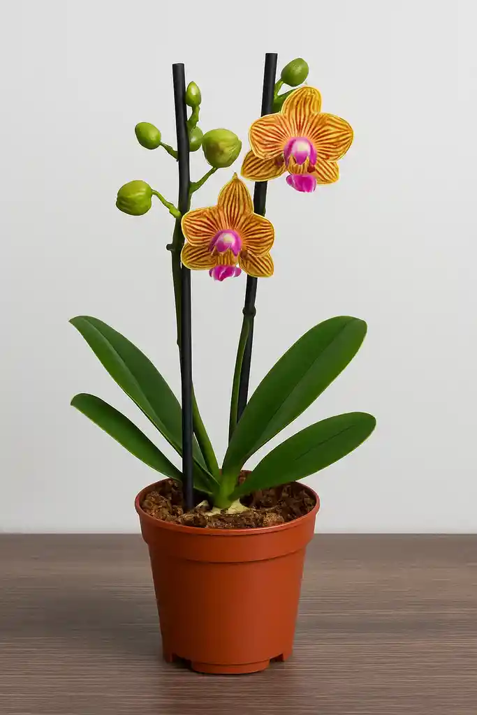 Orquidea Mini Naranja Con Vetas Fucsias X2 Tallos