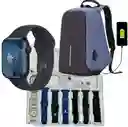 Combo Bolso Antirrobo Azul + Combo V11 Clasic Negro + Audifonos