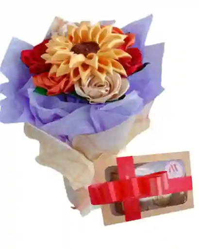 Ramo Rosas Y Girasol Radiante Eterno Con Chocolates