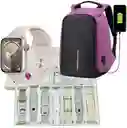 Combo Bolso Antirrobo Morado + Combo V11 Clasic Gris + Audifonos