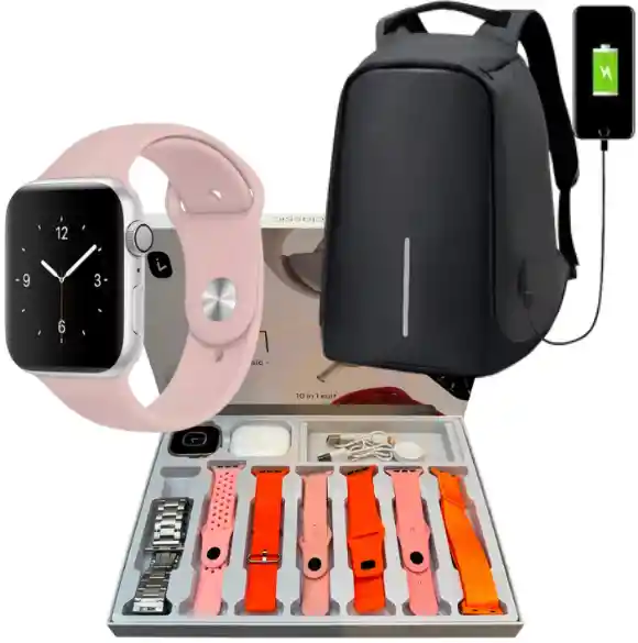 Combo Bolso Antirrobo Negro + Combo V11 Clasic Rosa + Audifonos