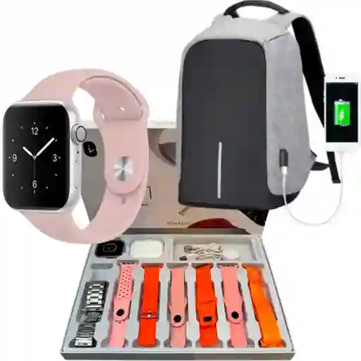 Combo Bolso Antirrobo Gris + Combo V11 Clasic Rosa + Audifonos