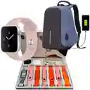 Combo Bolso Antirrobo Azul + Combo V11 Clasic Rosa + Audifonos