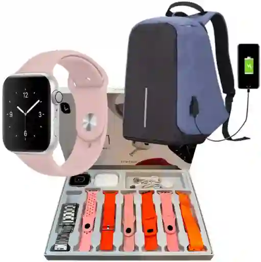 Combo Bolso Antirrobo Azul + Combo V11 Clasic Rosa + Audifonos
