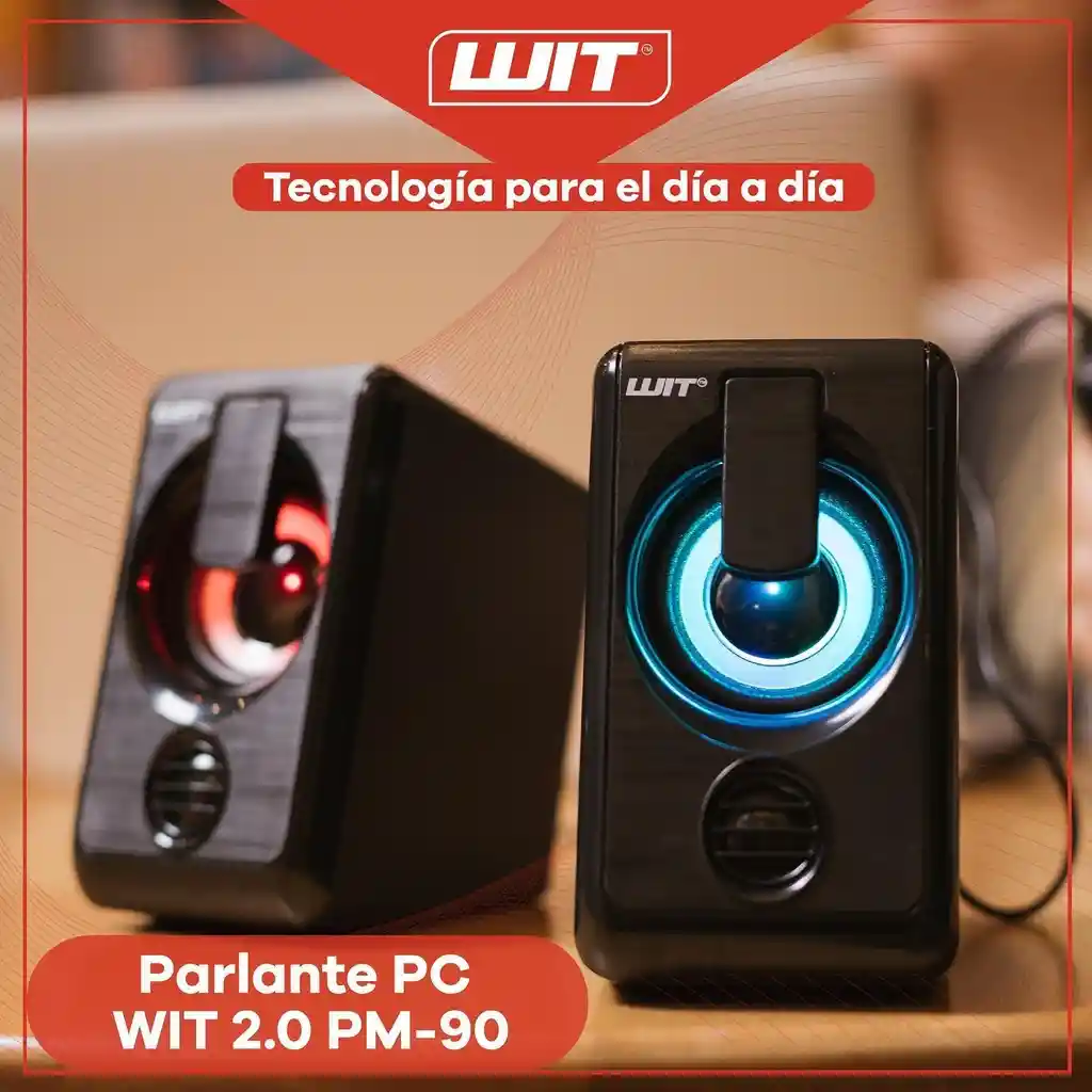 Parlante Bocina Multimedia De Mesa Para Pc- Portátil Wit Pm-90 Usb Led Bafle Auxiliar