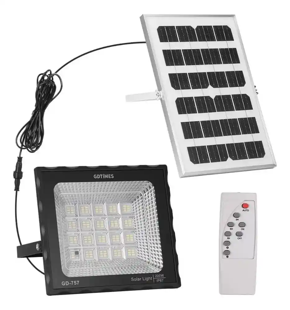 Reflector Solar Led Exterior 200w Luz Blanca Panel Y Control