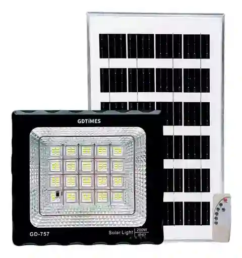 Reflector Solar Led Exterior 200w Luz Blanca Panel Y Control