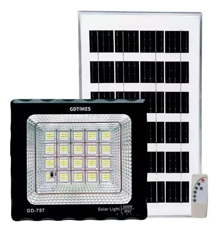 Reflector Solar Led Exterior 200w Luz Blanca Panel Y Control