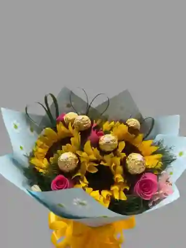 🌻💖 Bouquet Girasoles + Rosas + Chocolates💝🍫