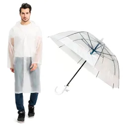 Kit Sombrilla Paraguas Transparente + Capa Carpa Lluvia Adulto Blanco Hongo Blanco