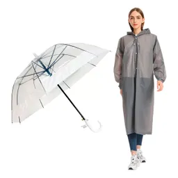 Kit Sombrilla Paraguas Transparente + Capa Carpa Lluvia Adulto Gris Hongo Blanco