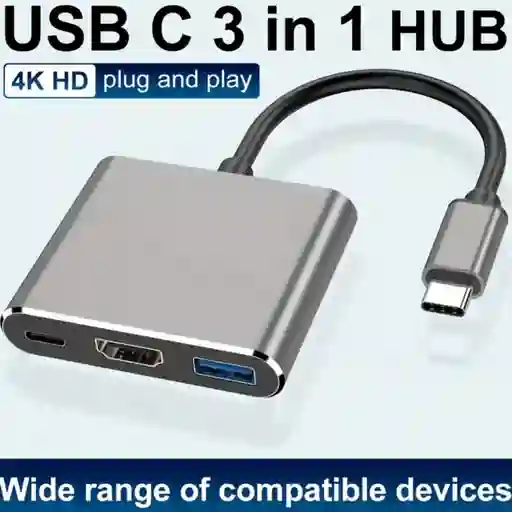 Adaptador Hub Usbc De Tv Hd, Usb 3.0, Y Puerto De Carga Usbc