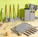 Set Utensilios De Cocina 19 Piezas Negro Gris Cuchillos Espátulas Batidor Con Base Juego De Utensilios Hogar