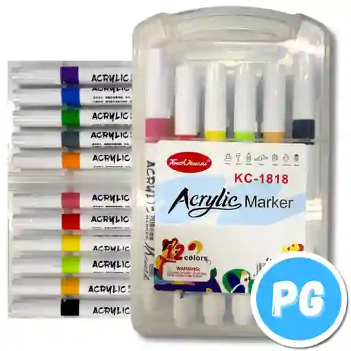 Paquete Marcador Acrilico Touch X12 Unds Unipunta Delgada Marca En Piedras, Vidrio, Plastico, Ropa, Papel Ceramica Y Madera
