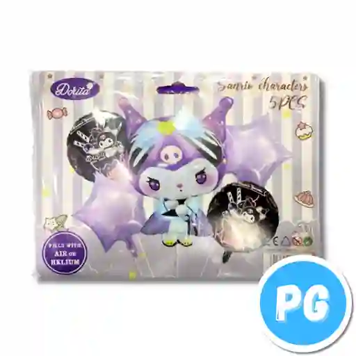 Paquete De Bombas De Kuromi Hello Kitty X5 Unds Para Inflar Con Aire O Helio