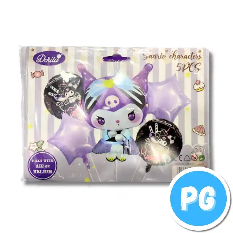 Paquete De Bombas De Kuromi Hello Kitty X5 Unds Para Inflar Con Aire O Helio