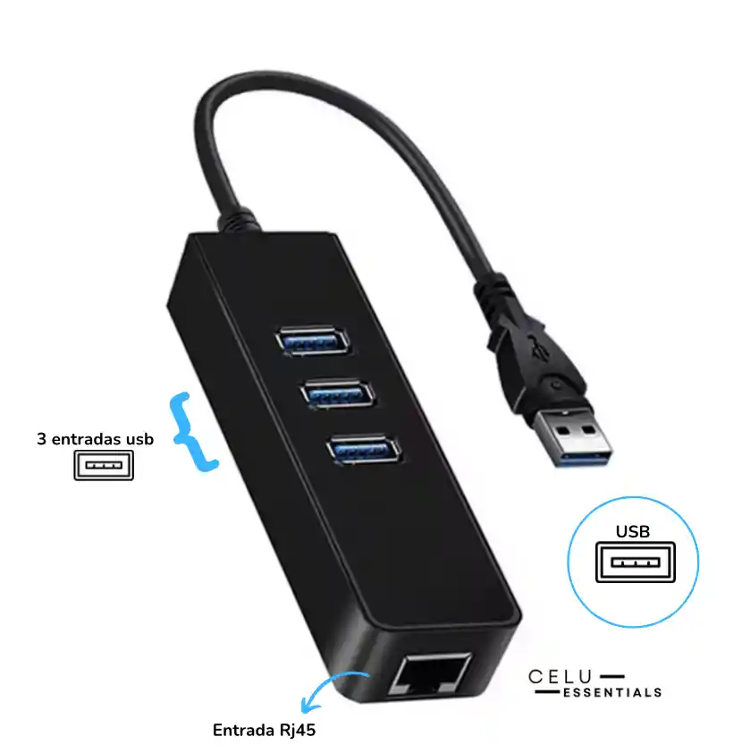 Adaptador Usb A Ethernet Rj45 Y 3 Usb