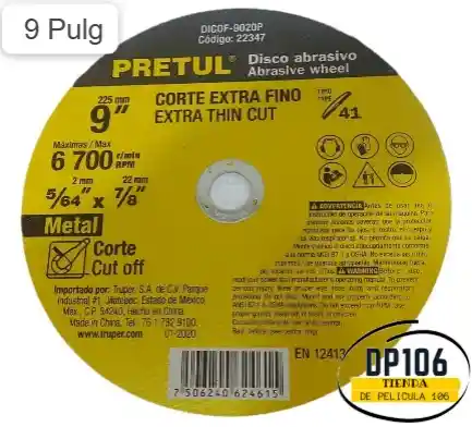 Disco De Corte Metalico 9 Pulg