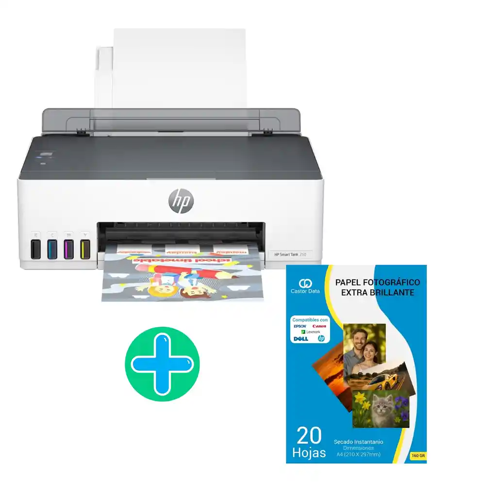 Impresora Hp Smart Tank 210 Blanca + Resma Papel Fotográfico