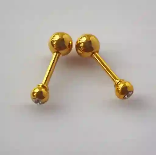 Arete Tipo Topo Redondo Balin 3mm Doble Estilo Con Circonita Y Dorado Con Seguridad