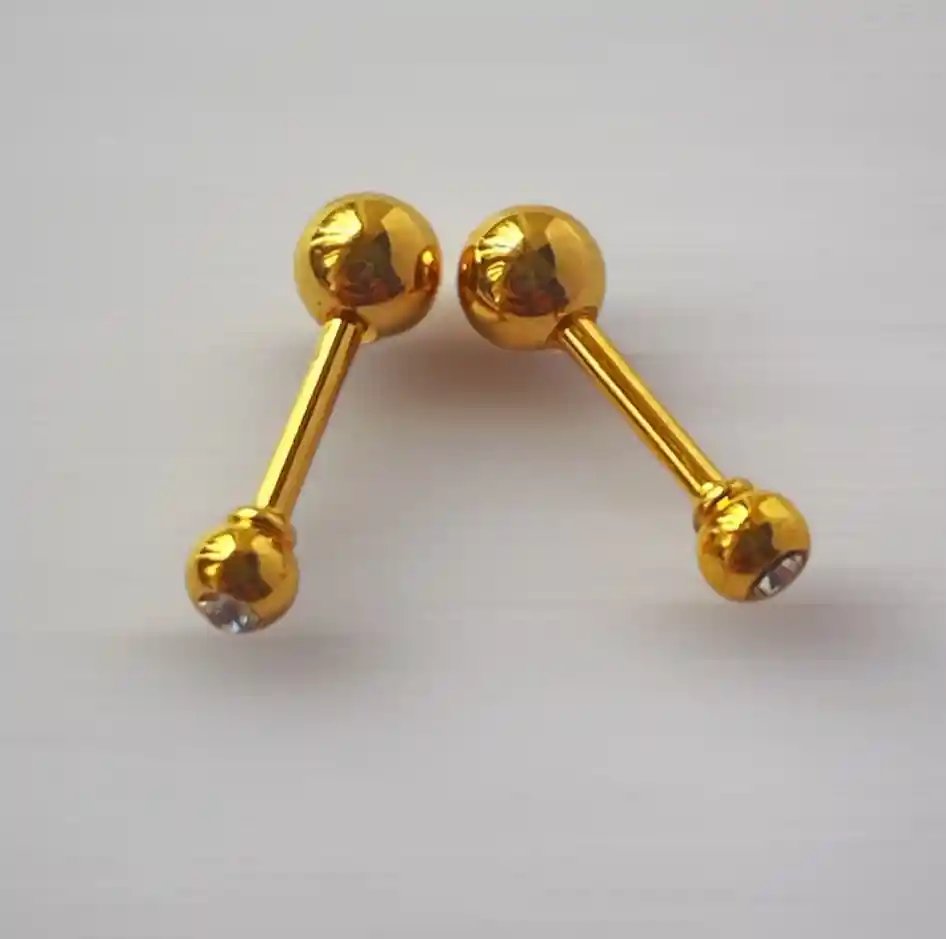 Arete Tipo Topo Redondo Balin 3mm Doble Estilo Con Circonita Y Dorado Con Seguridad