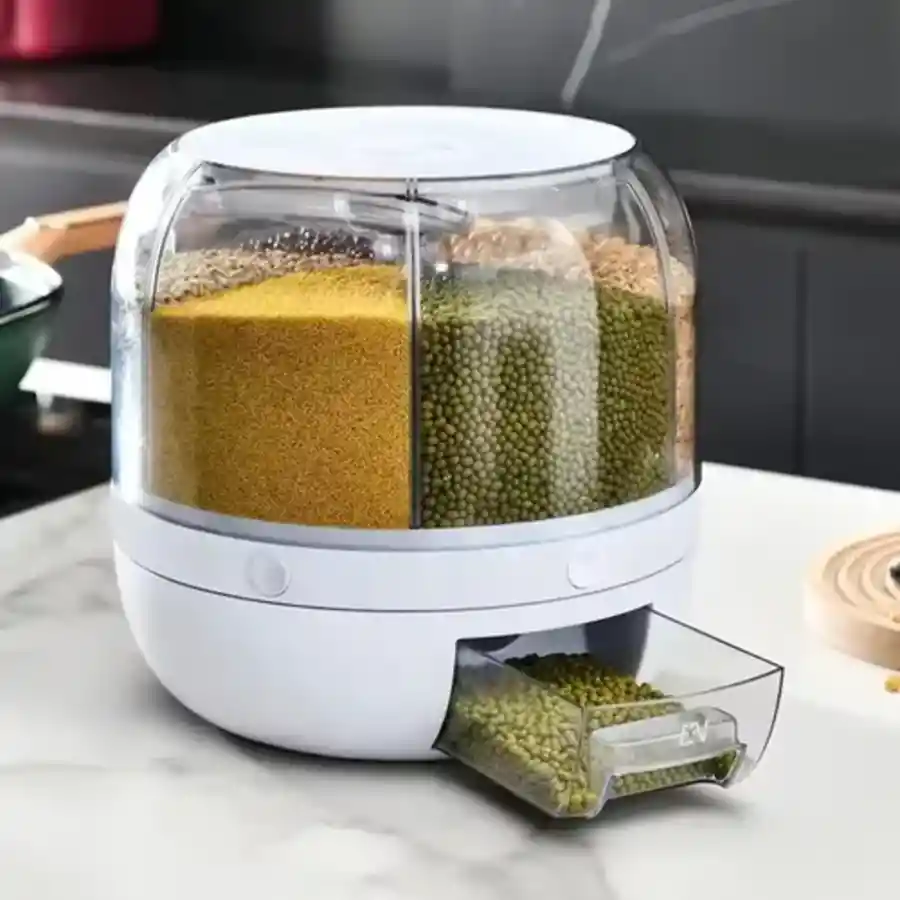 Dispensador Giratorio Para Granos Frutos Secos 6 Divisiones Color Blanco