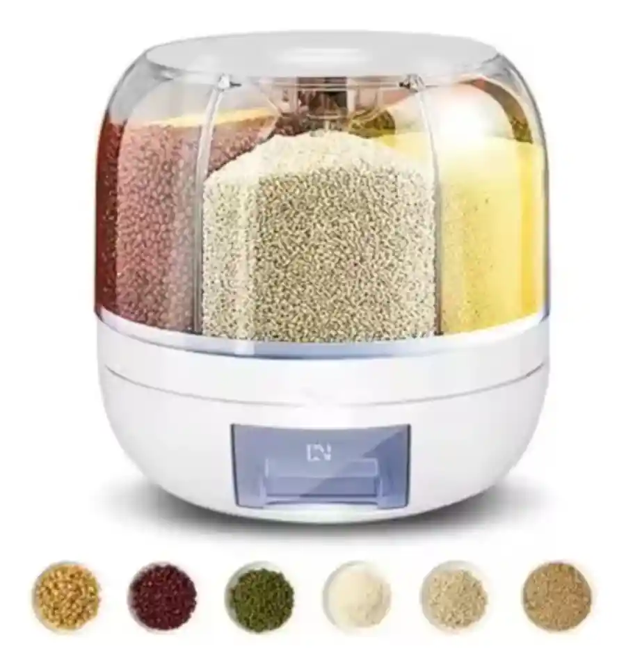 Dispensador Giratorio Para Granos Frutos Secos 6 Divisiones Color Blanco