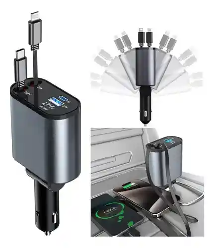 Cargador Carro 4 En 1 Retractil