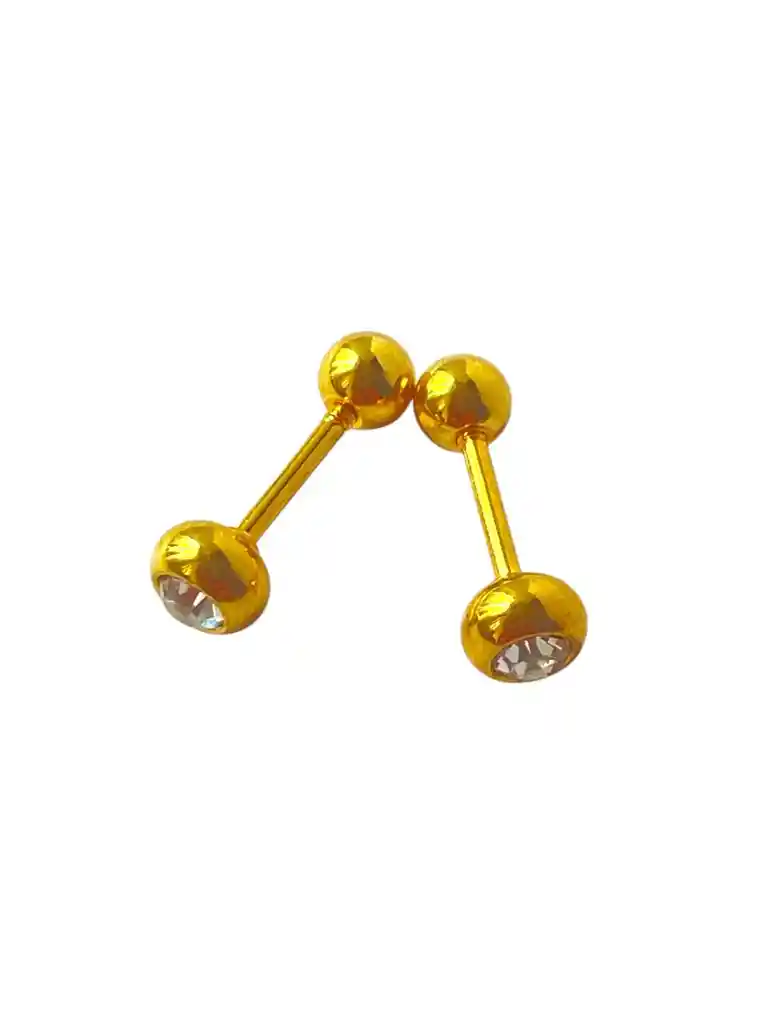 Arete Tipo Topo Redondo Balin 4mm Doble Estilo Con Circonita Y Dorado Con Seguridad
