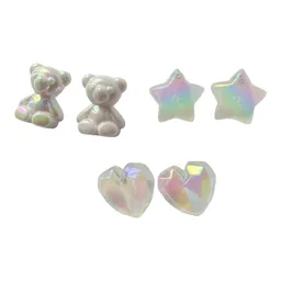 Set De Tres Aretes Osito - Corazon - Estrella Blanco Tornasol