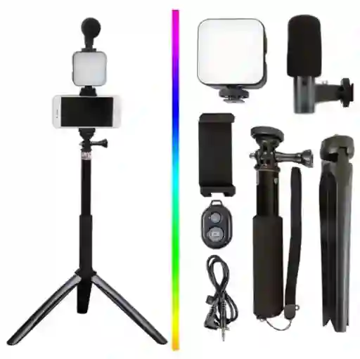 Kit Streaming Selfie Tripode Microfono Y Luz Ay-49z Nuevo